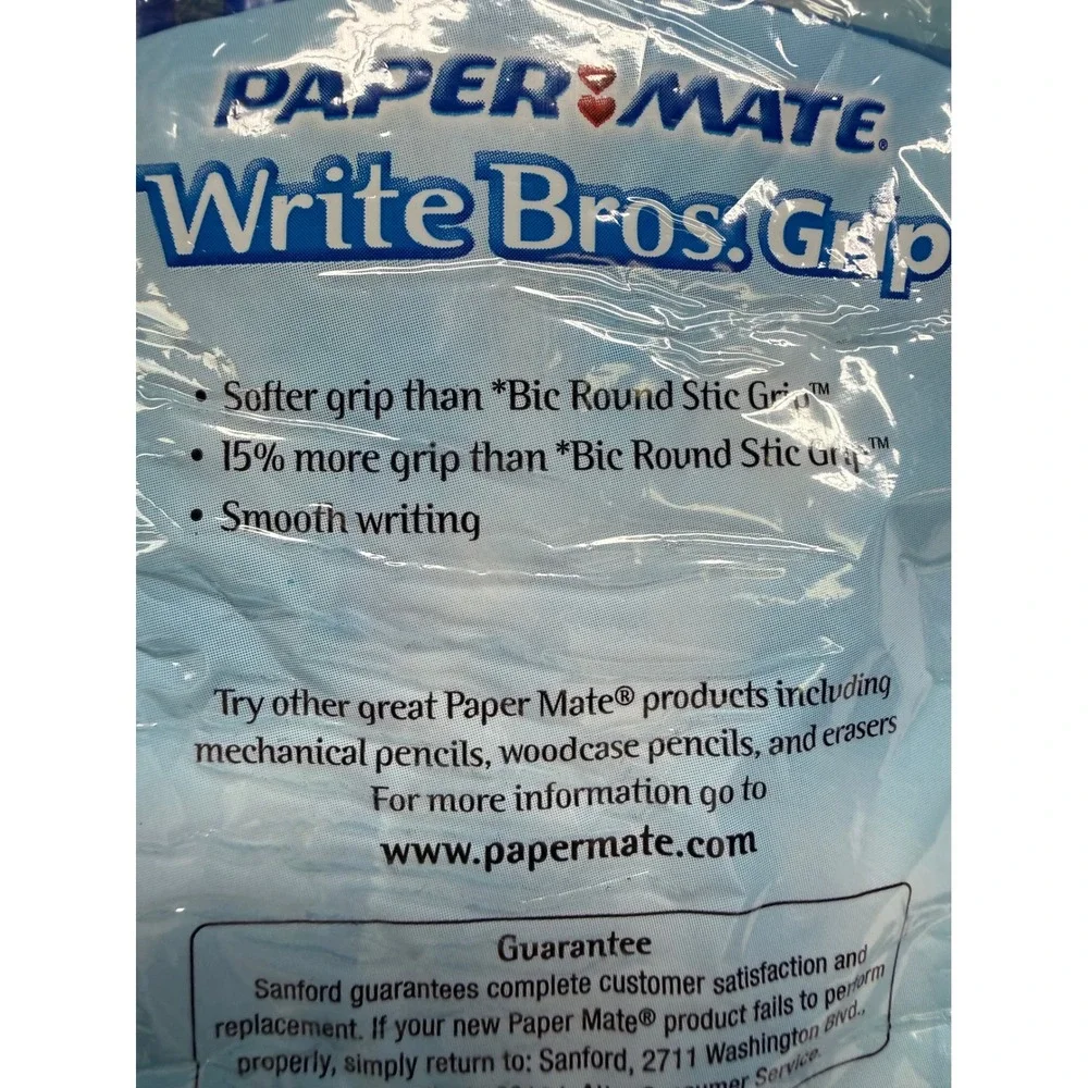 Paper Mate Write Bros Grip Blue Ink Ballpoint Pens Medium 1.0mm 8 Count 88086